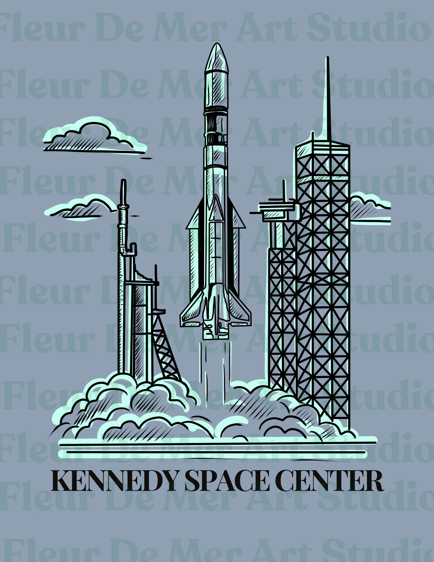 "Kennedy Space Center" Fleur De Mer Art Studio Original Design T-Shirt